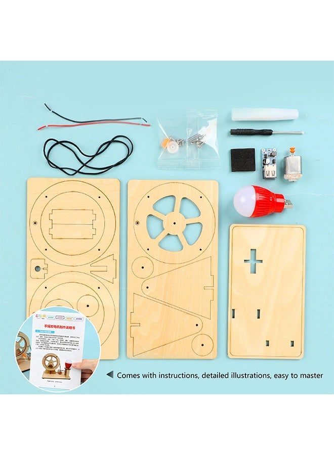 BEBLOSSOM Wooden hand cranked generator – science kit manual generator toy, physics experiment puzzle light bulb for kids, educational science experiments for children age 6-14 - Image 2